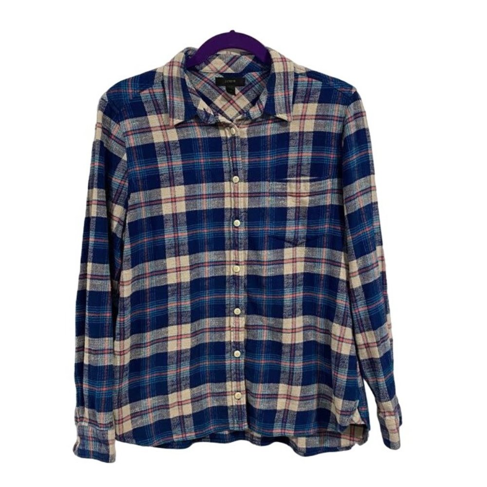 J. Crew Shrunken Boy Flannel Plaid‎ Shirt Women's Size 10